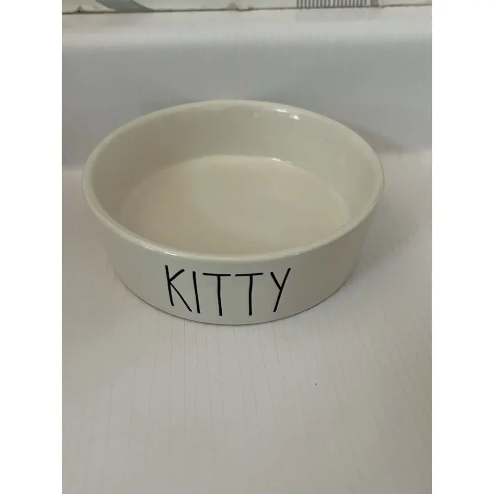 Rae Dunn Ceramic Small Pet Dog Cat Bowls KITTY & SLURP 4.5” Set Of 2 Magenta